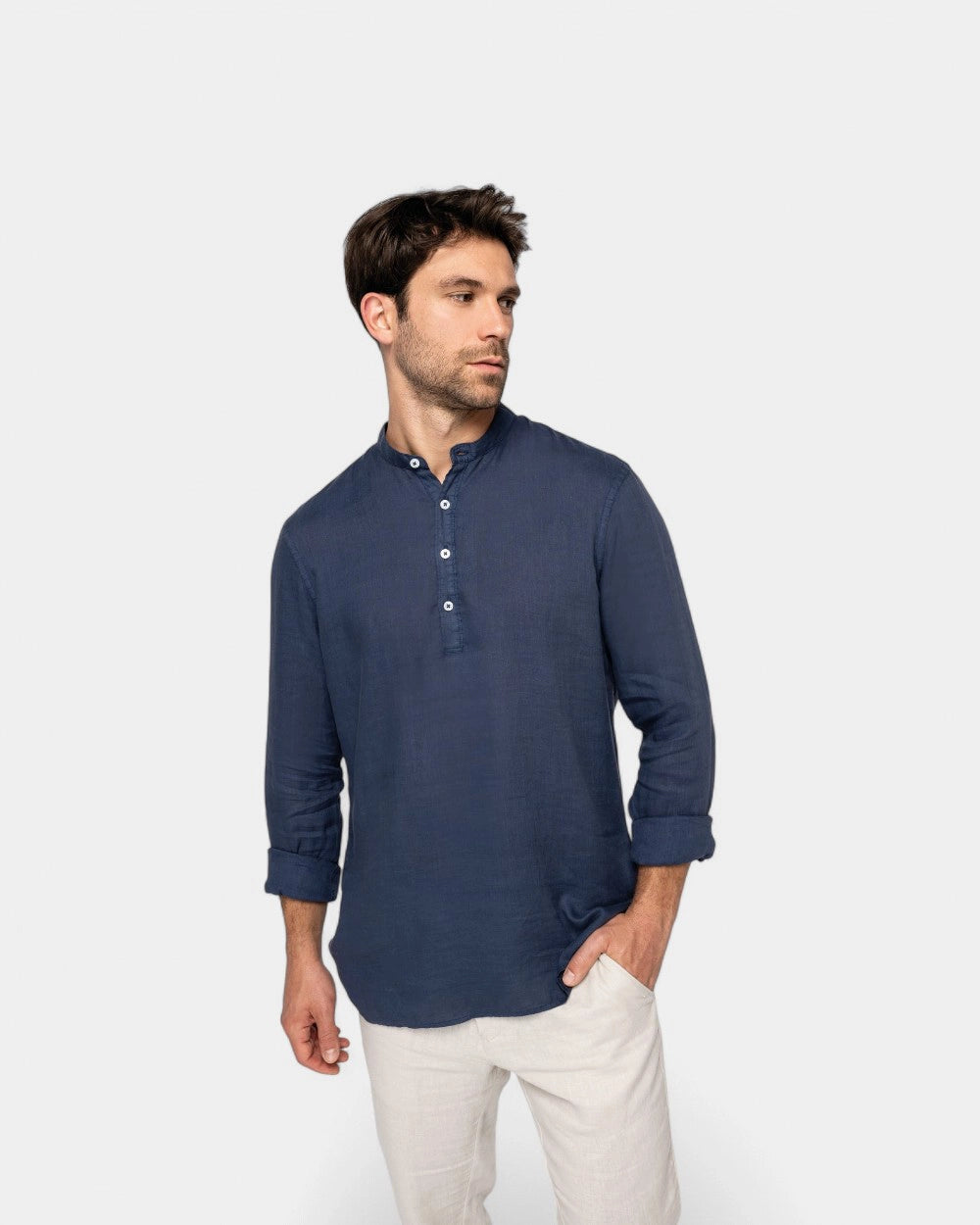 Washed Mao Collar Shirt for Men - Customizable